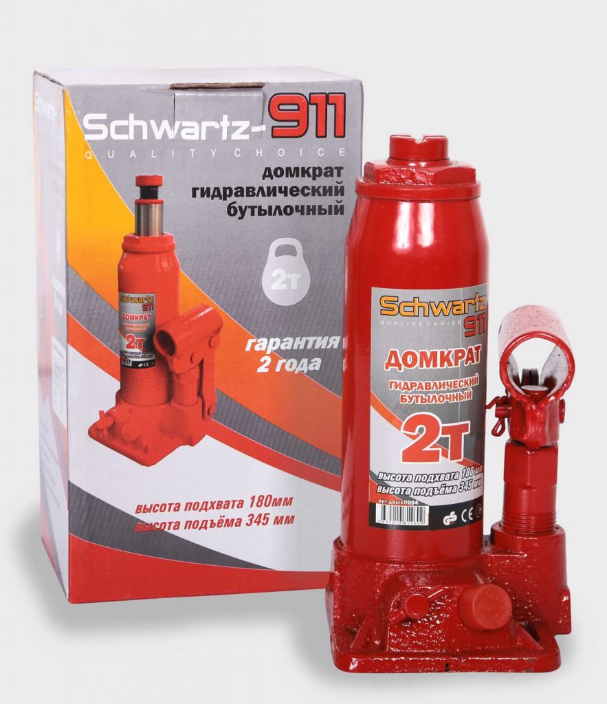 Домкрат гидравлический бутылочный SCHWARTZ-911 2 т (180-345 мм), пластиковый кейс