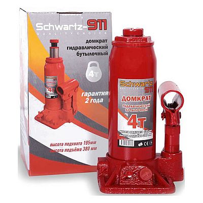 Домкрат гидравлический бутылочный SCHWARTZ-911 4 т (195-380 мм), пластиковый кейс